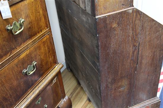 A George I oak kneehole bureau bookcase, W.3ft 4in.